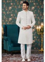 Art Silk Cream Groom Wear Thread Work Readymade Sherwani